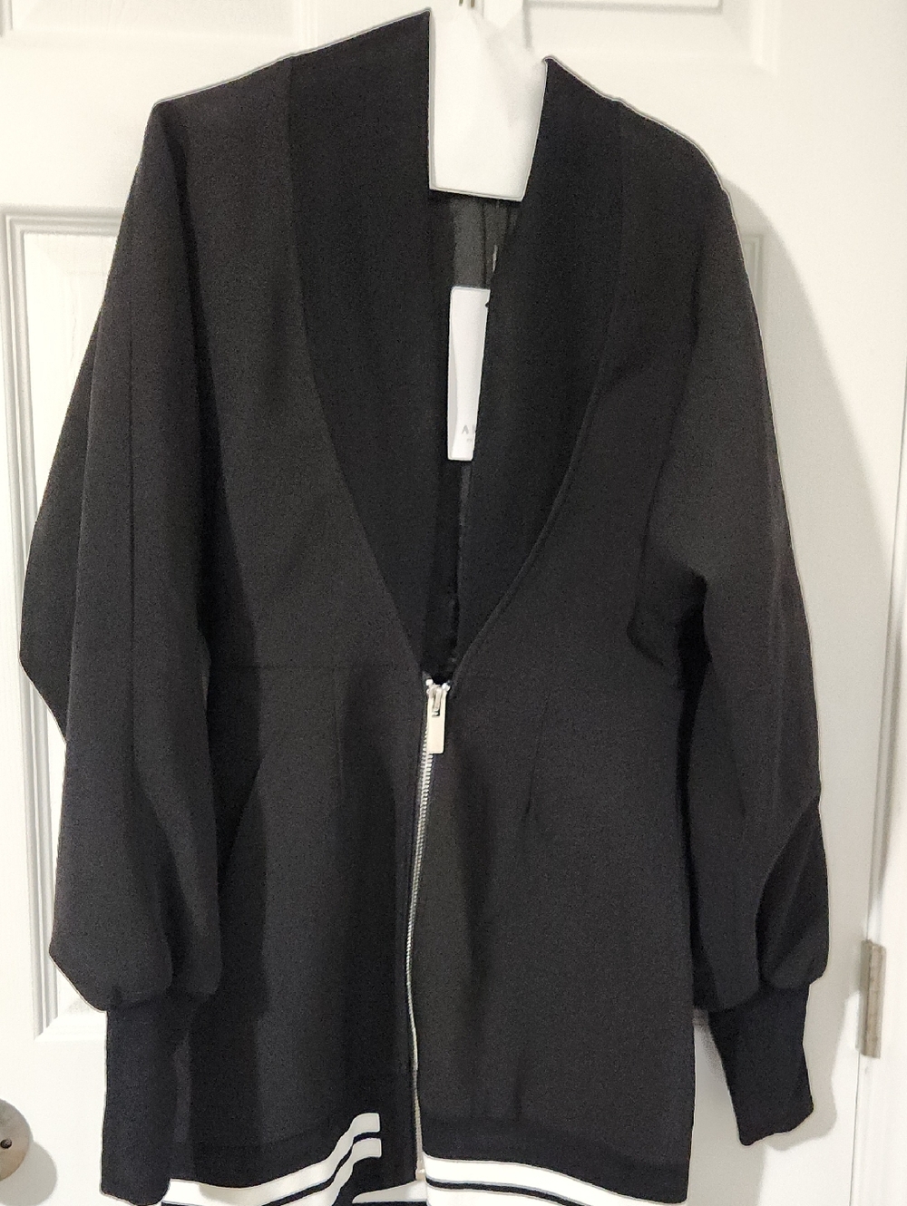 AKIRA Black Bomber Mini Dress with Striped Hem